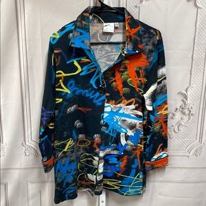Parsley & Sage graffiti artsy one button jacket with pockets size small